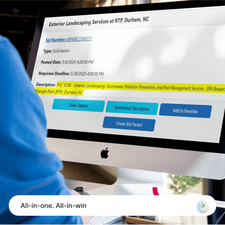 Federal solicitation open in SAMstream with AI summary and Create Bid Packet tools